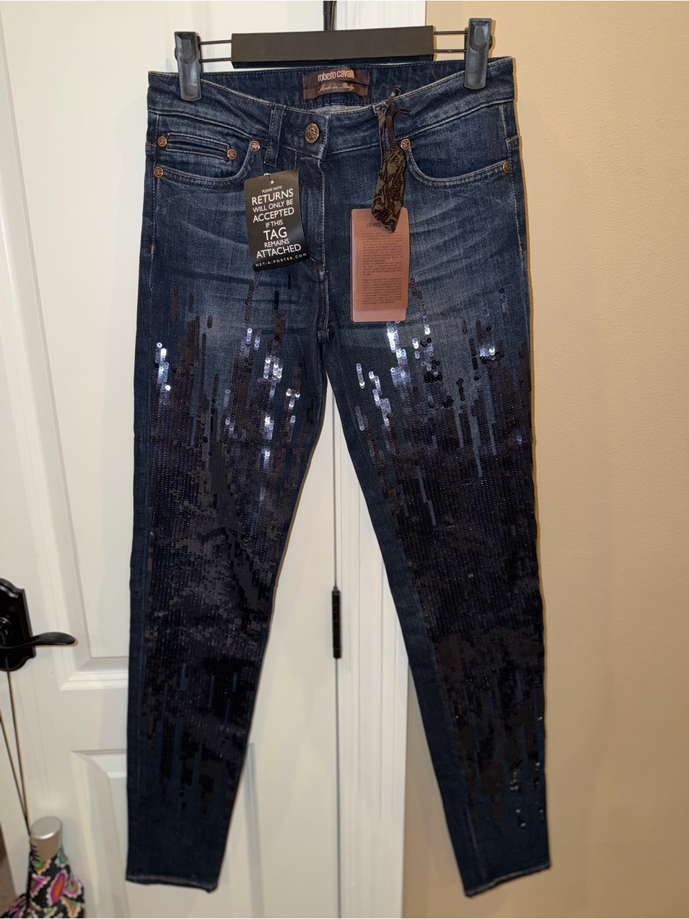 NWT Roberto Cavalli Sequin Embellished Skinny Jeans IT 38 Made Italy